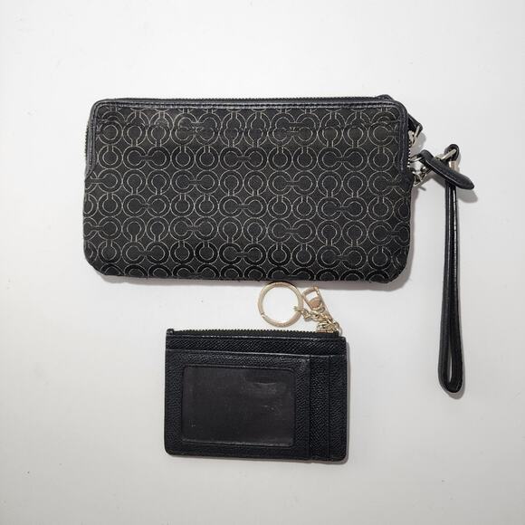 Coach Large Wristlet And Leather Mini ID Case Black Signature Logo - Picture 4 of 6